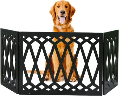 Puerta de madera para mascotas - Cerca decorativa negra para perros de tres pliegues para puertas, escaleras - Barrera para mascotas en interiores/exteriores